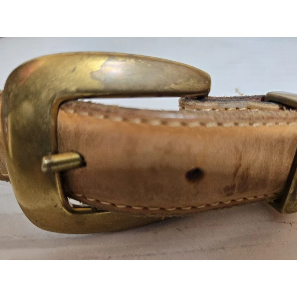 Fossil Leather Womens Girls Leather Belt Tarnished Brass Buckle, Size M